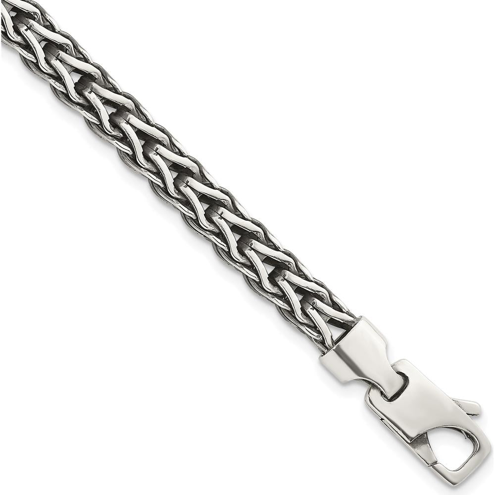 Sterling Silver 7.75" Antiqued Polished Spiga Chain Bracelet with Fancy Lobster Clasp by Lumare Gioia
