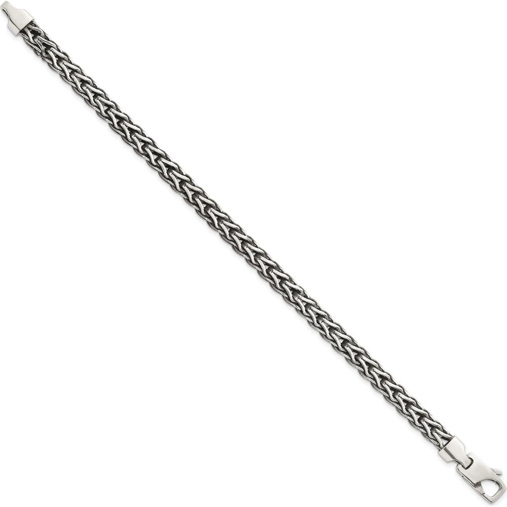 Sterling Silver 7.75" Antiqued Polished Spiga Chain Bracelet with Fancy Lobster Clasp by Lumare Gioia