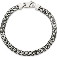 Sterling Silver 7.75" Antiqued Polished Spiga Chain Bracelet with Fancy Lobster Clasp by Lumare Gioia