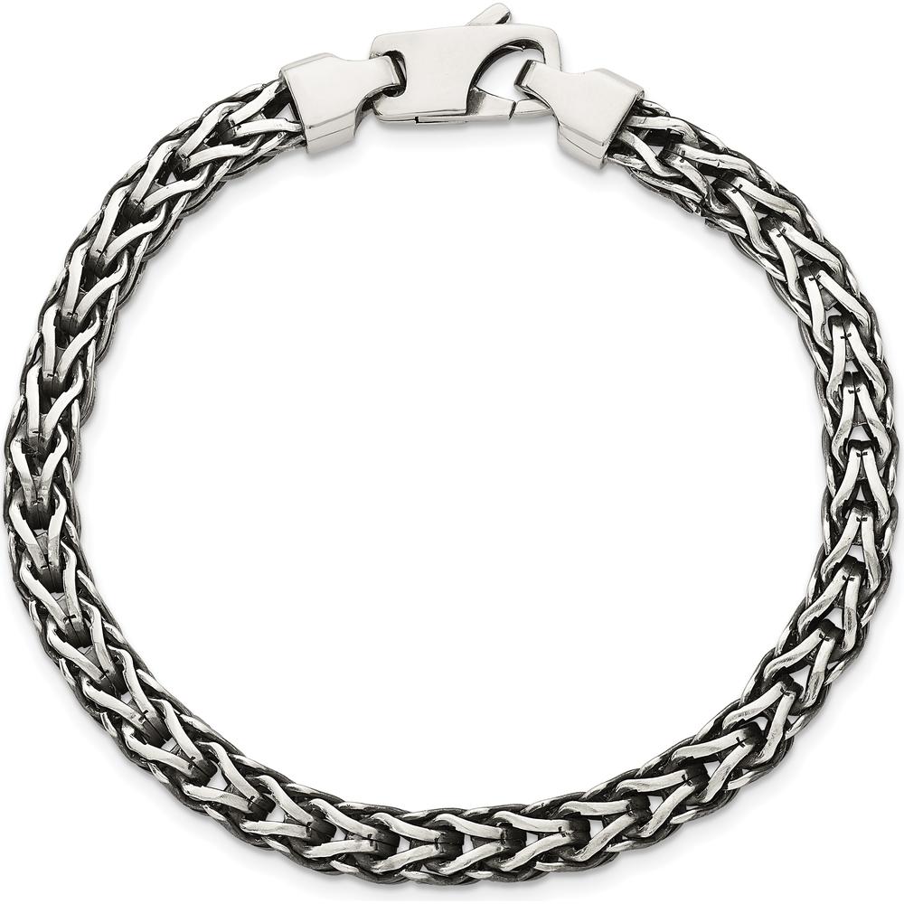 Sterling Silver 7.75" Antiqued Polished Spiga Chain Bracelet with Fancy Lobster Clasp by Lumare Gioia