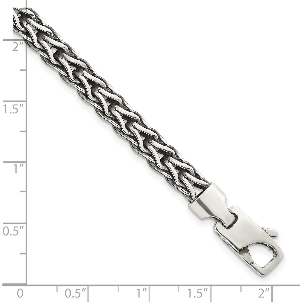 Sterling Silver 7.75" Antiqued Polished Spiga Chain Bracelet with Fancy Lobster Clasp by Lumare Gioia