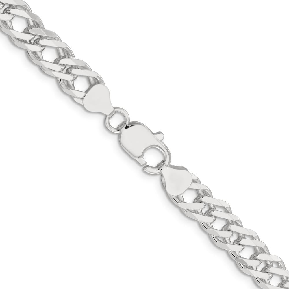 Sterling Silver 7.75mm 6 Side Diamond-Cut Flat Double Curb Chain - 18 in by Lumare Gioia