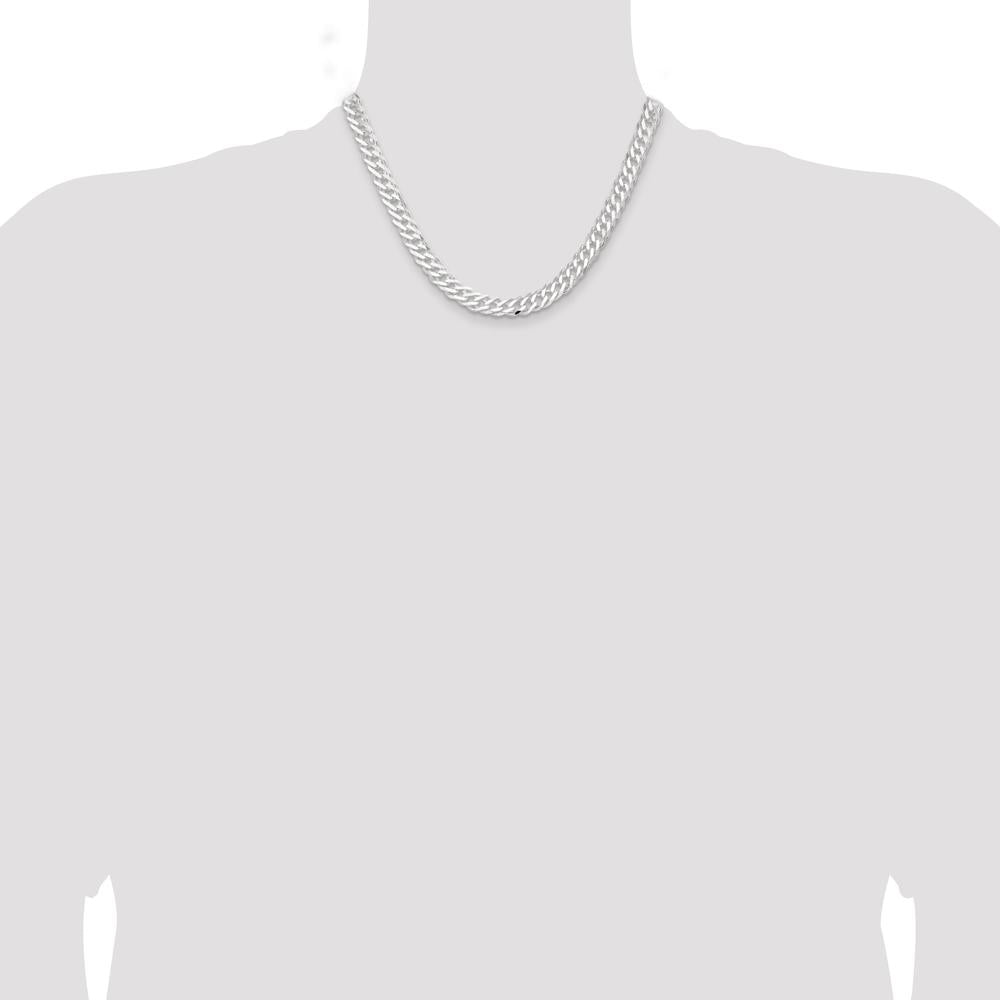 Sterling Silver 7.75mm 6 Side Diamond-Cut Flat Double Curb Chain - 18 in by Lumare Gioia