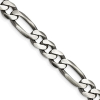 Sterling Silver 7.75mm Antiqued Figaro Chain Necklace - 24 Inches by Lumare Gioia