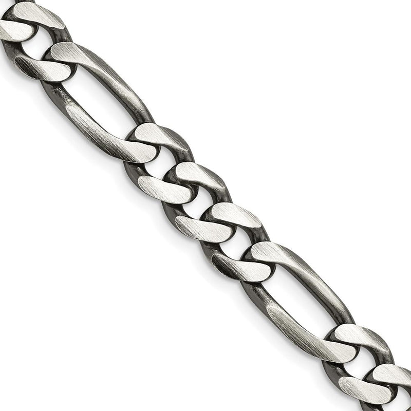 Sterling Silver 7.75mm Antiqued Figaro Chain Necklace - 24 Inches by Lumare Gioia