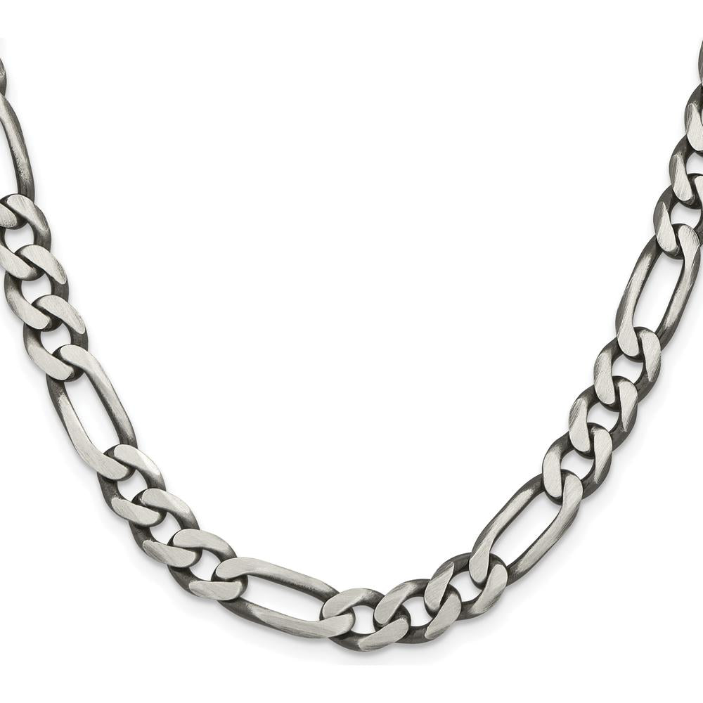 Sterling Silver 7.75mm Antiqued Figaro Chain Necklace - 24 Inches by Lumare Gioia