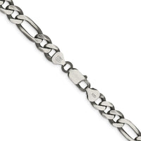 Sterling Silver 7.75mm Antiqued Figaro Chain Necklace - 24 Inches by Lumare Gioia