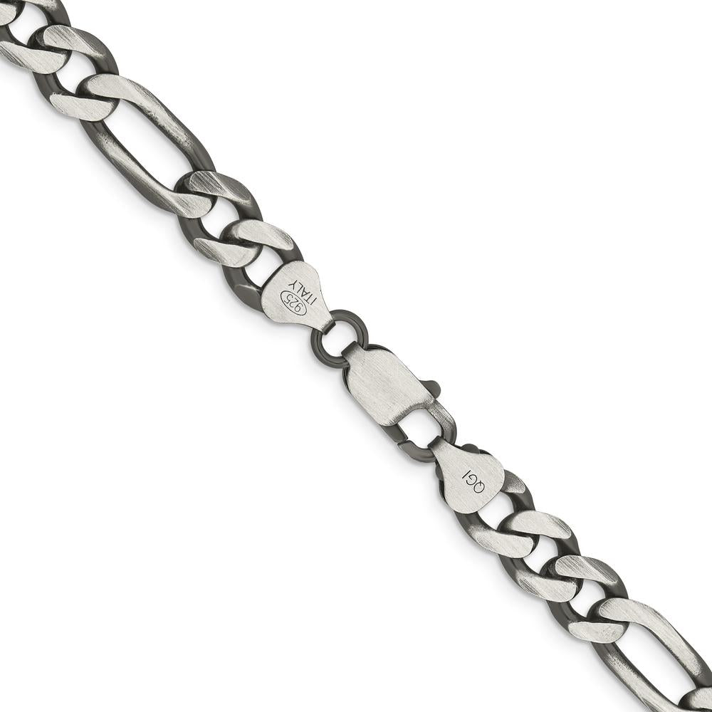 Sterling Silver 7.75mm Antiqued Figaro Chain Necklace - 24 Inches by Lumare Gioia