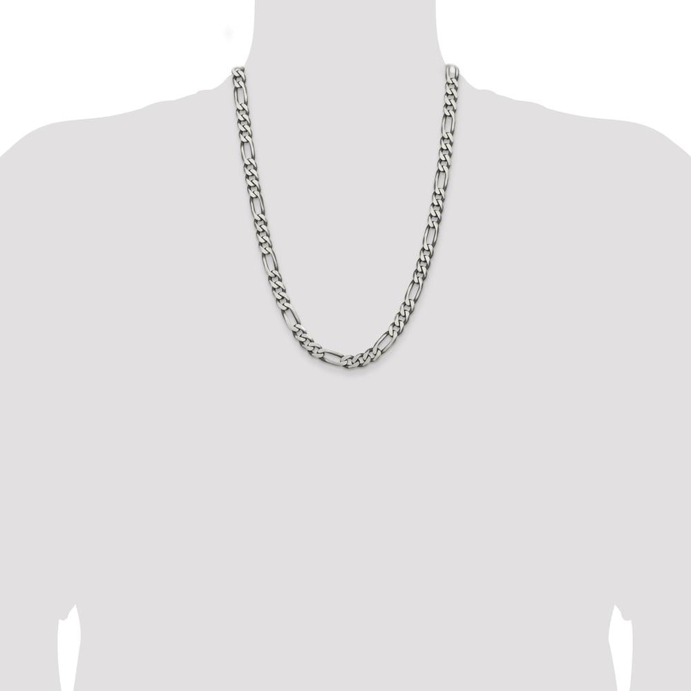 Sterling Silver 7.75mm Antiqued Figaro Chain Necklace - 24 Inches by Lumare Gioia