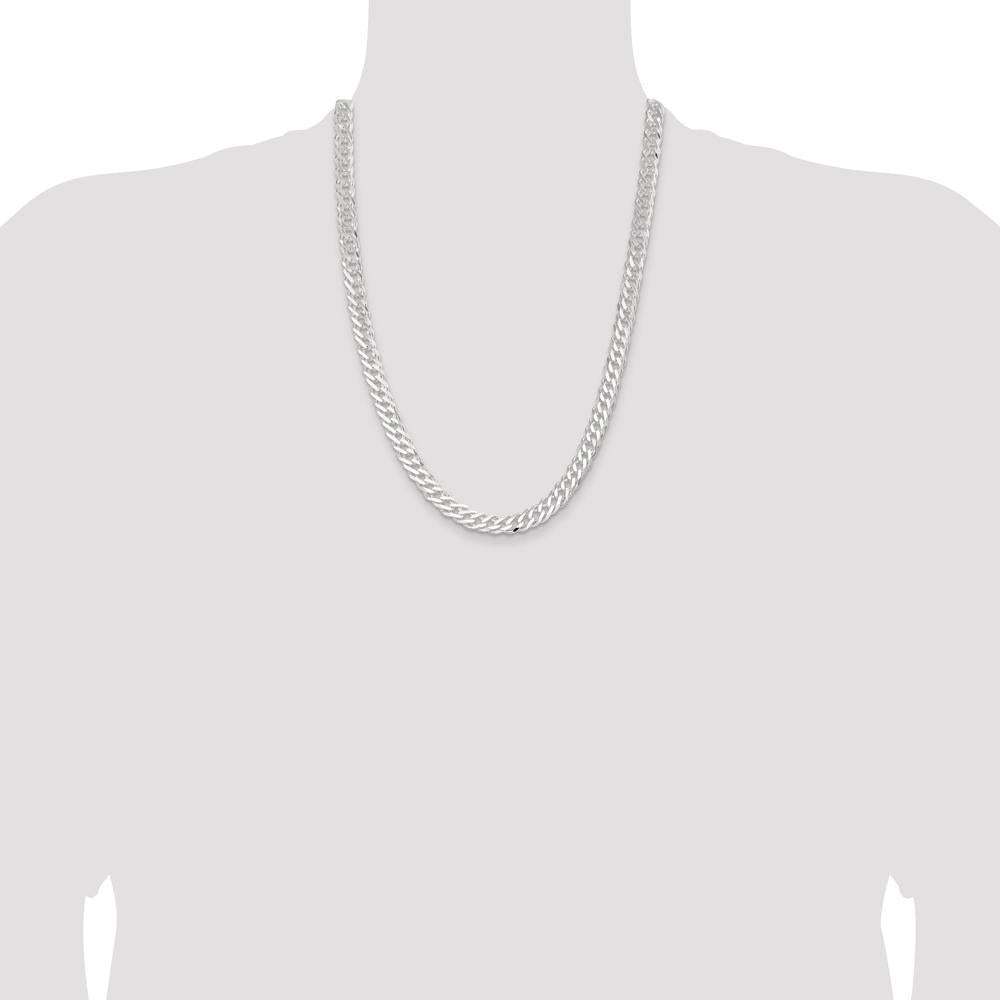 Sterling Silver 7.75mm Diamond-Cut Flat Double Curb Chain - 24 inches by Lumare Gioia