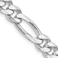 Sterling Silver 7.75mm Rhodium-Plated Figaro Chain Necklace - 26" Length by Lumare Gioia