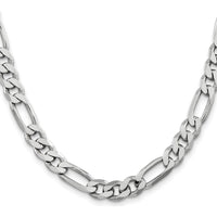 Sterling Silver 7.75mm Rhodium-Plated Figaro Chain Necklace - 26" Length by Lumare Gioia
