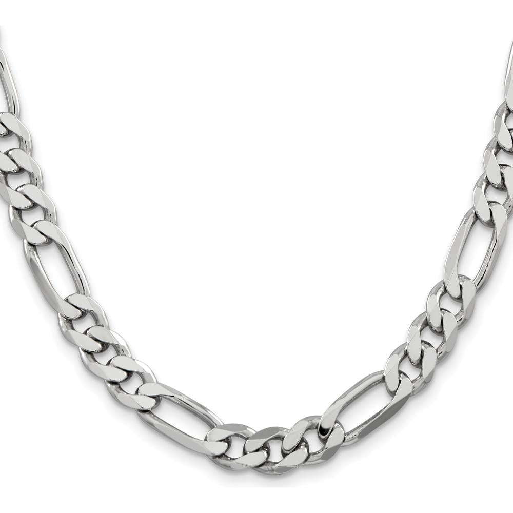 Sterling Silver 7.75mm Rhodium-Plated Figaro Chain Necklace - 26" Length by Lumare Gioia