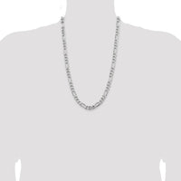 Sterling Silver 7.75mm Rhodium-Plated Figaro Chain Necklace - 26" Length by Lumare Gioia