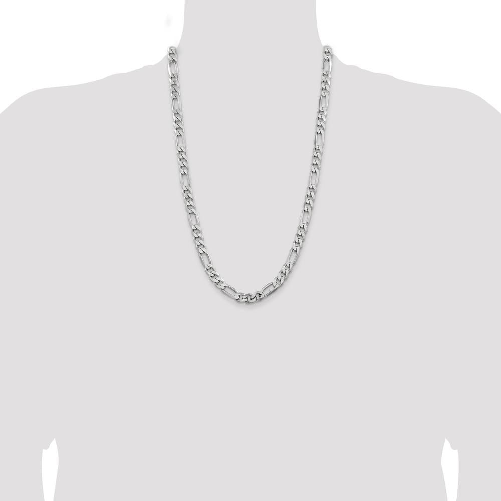 Sterling Silver 7.75mm Rhodium-Plated Figaro Chain Necklace - 26" Length by Lumare Gioia