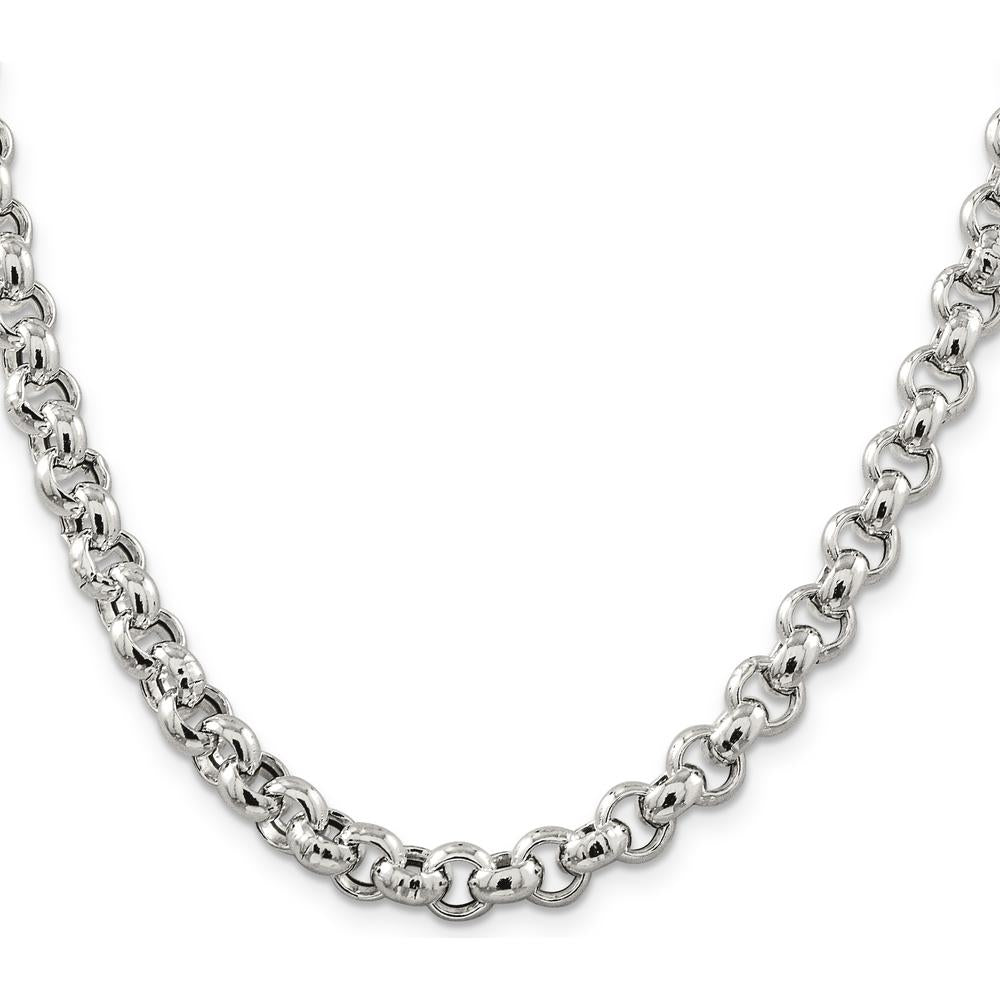 Sterling Silver 7.75mm Semi-Solid Rolo Chain Necklace - 18 Inches by Lumare Gioia