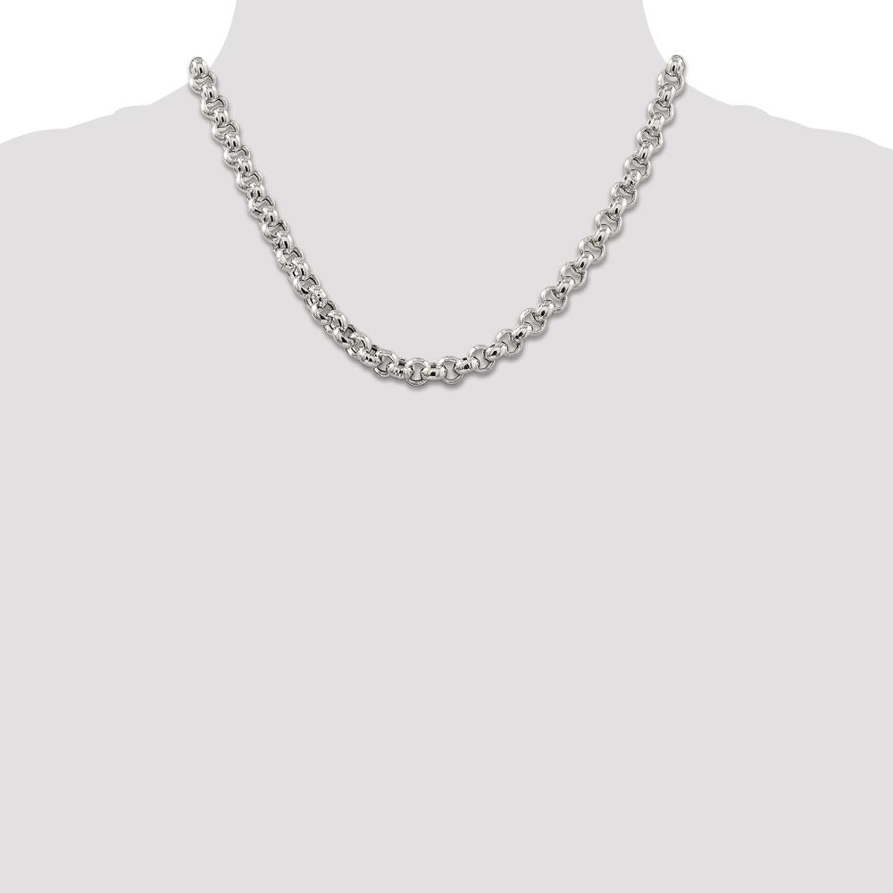 Sterling Silver 7.75mm Semi-Solid Rolo Chain Necklace - 18 Inches by Lumare Gioia