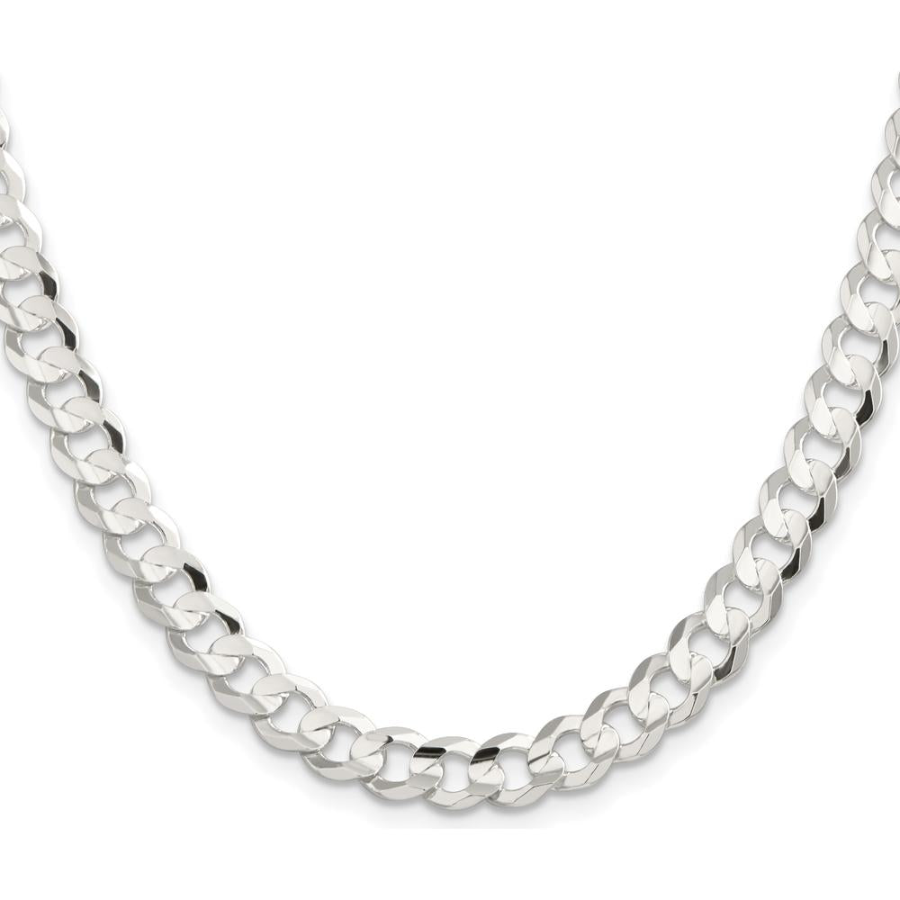 Sterling Silver 7.8mm Concave Beveled Curb Chain - 22" Length with Lobster Clasp by Lumare Gioia