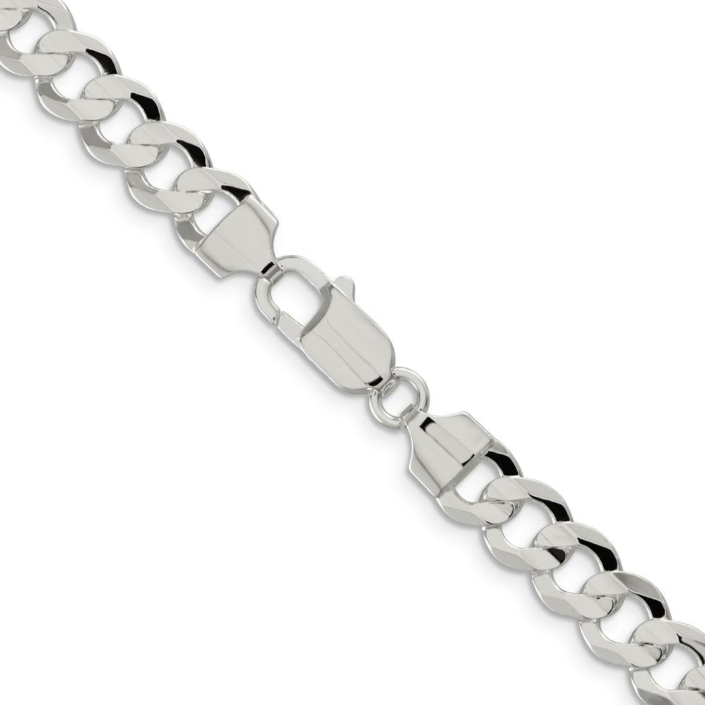 Sterling Silver 7.8mm Concave Beveled Curb Chain - 22" Length with Lobster Clasp by Lumare Gioia