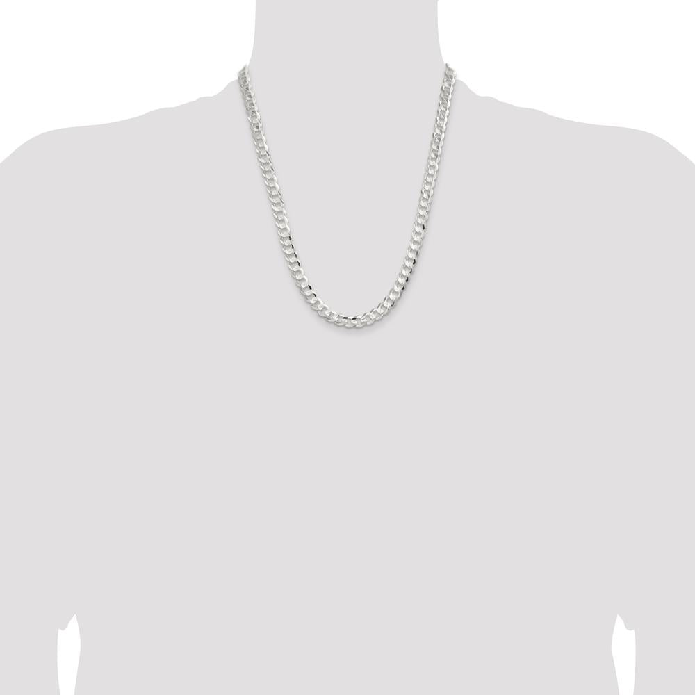 Sterling Silver 7.8mm Concave Beveled Curb Chain - 22" Length with Lobster Clasp by Lumare Gioia