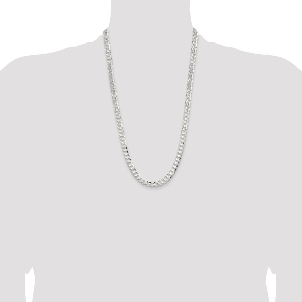 Sterling Silver 7.8mm Concave Beveled Curb Chain Necklace - 26 inches by Lumare Gioia
