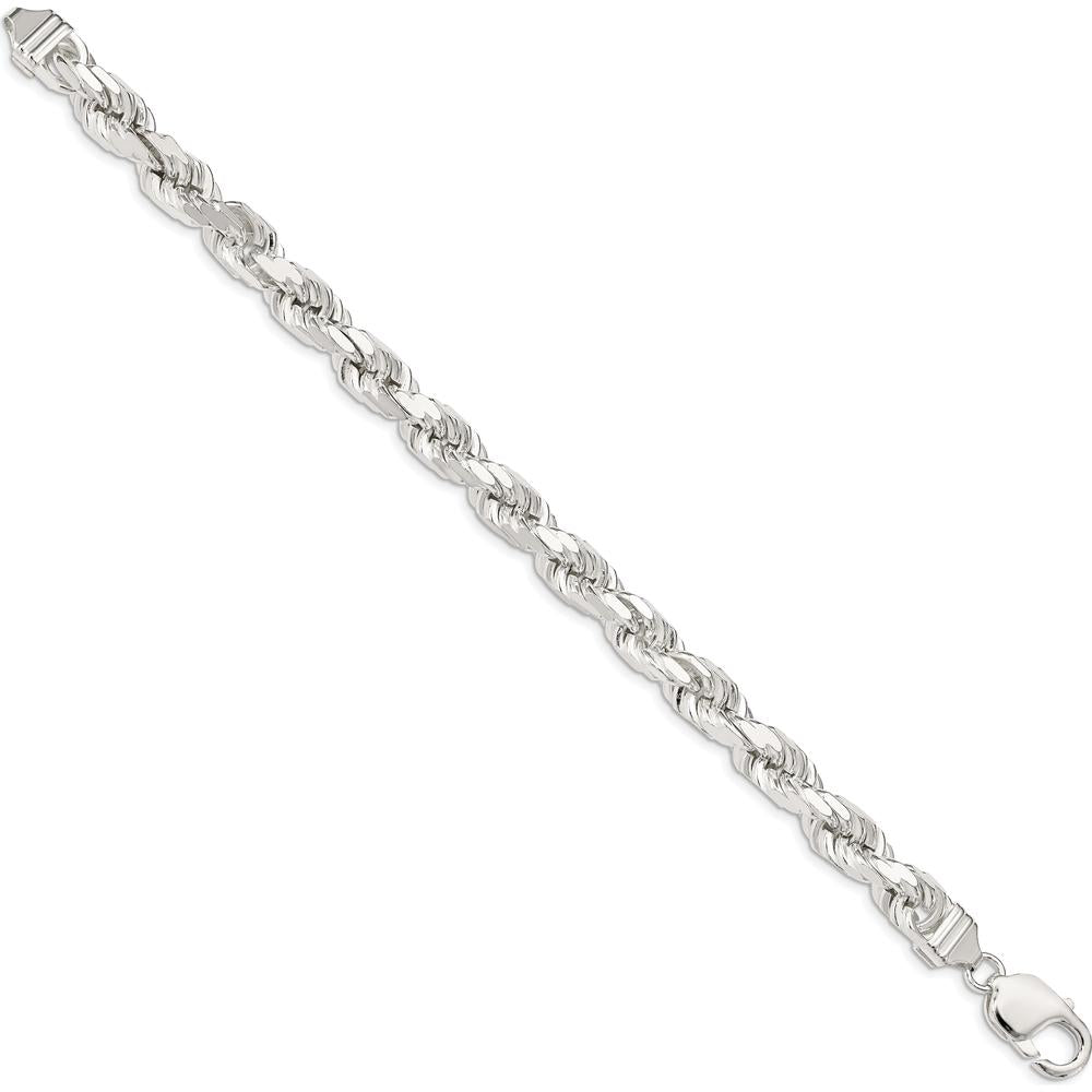Sterling Silver 7.8mm Diamond-Cut Rope Chain - 9" Length by Lumare Gioia
