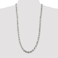 Sterling Silver 7.8mm Diamond-Cut Rope Chain Necklace - 30 inches, Rhodium-Plated Finish by Lumare Gioia
