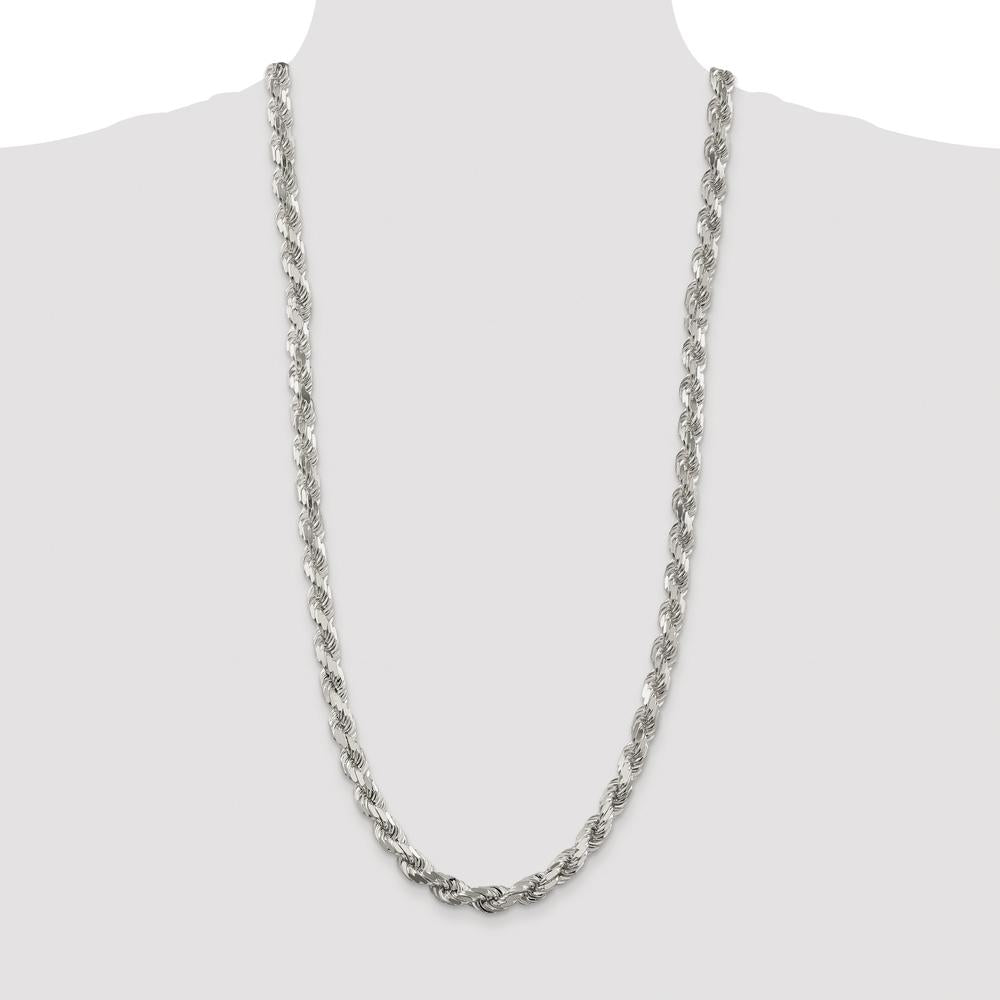 Sterling Silver 7.8mm Diamond-Cut Rope Chain Necklace - 30 inches, Rhodium-Plated Finish by Lumare Gioia