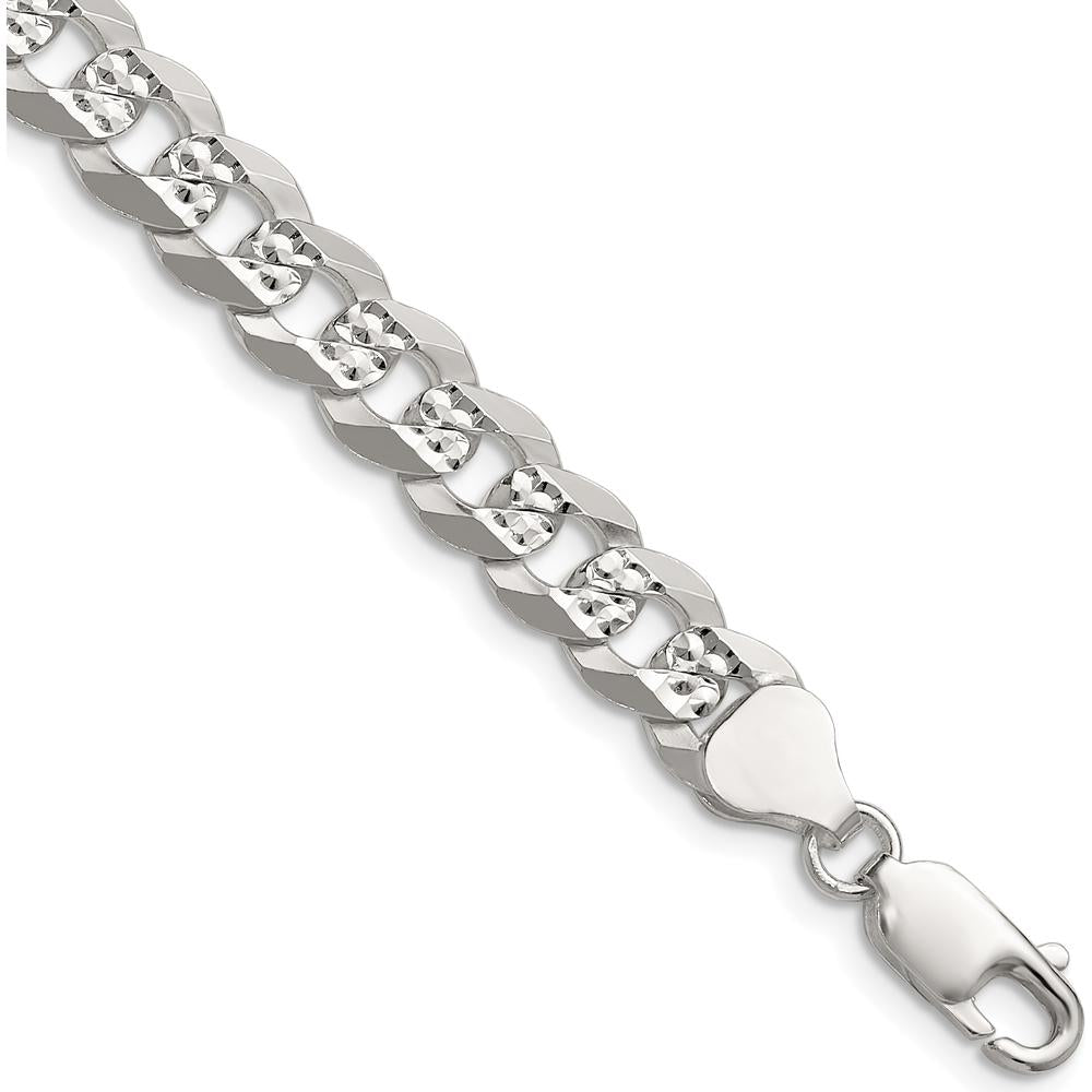 Sterling Silver 7.9mm Flat Diamond-Cut Pave Curb Chain Necklace - 20" Length by Lumare Gioia