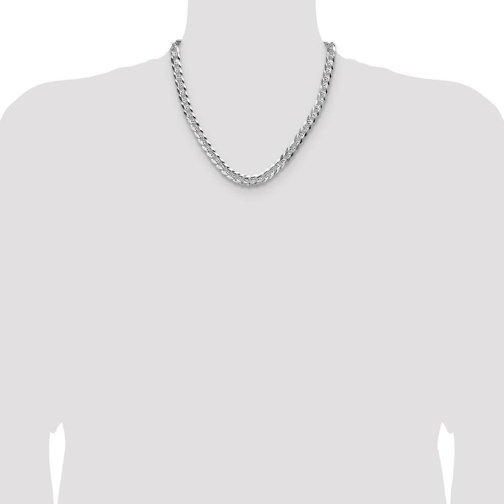 Sterling Silver 7.9mm Flat Diamond-Cut Pave Curb Chain Necklace - 20" Length by Lumare Gioia