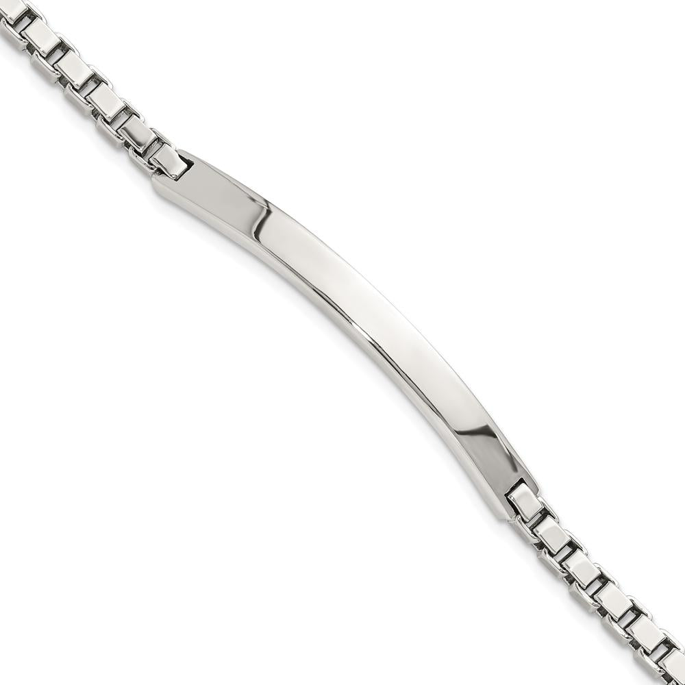 Sterling Silver 7" Polished Box Chain ID Bracelet - Engravable, Unisex by Lumare Gioia