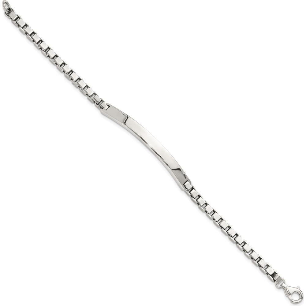 Sterling Silver 7" Polished Box Chain ID Bracelet - Engravable, Unisex by Lumare Gioia