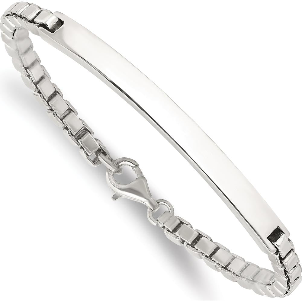 Sterling Silver 7" Polished Box Chain ID Bracelet - Engravable, Unisex by Lumare Gioia