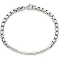 Sterling Silver 7" Polished Box Chain ID Bracelet - Engravable, Unisex by Lumare Gioia