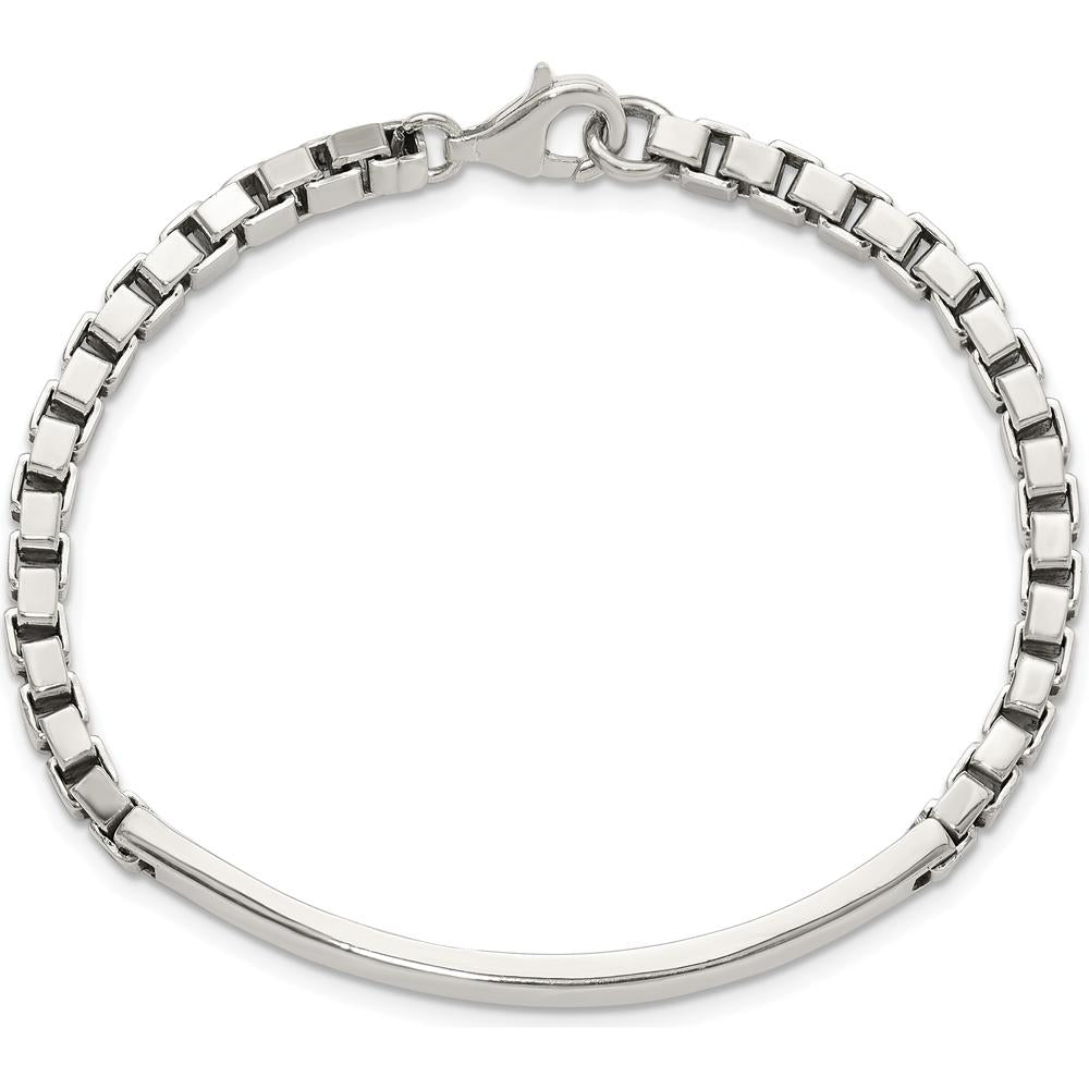 Sterling Silver 7" Polished Box Chain ID Bracelet - Engravable, Unisex by Lumare Gioia