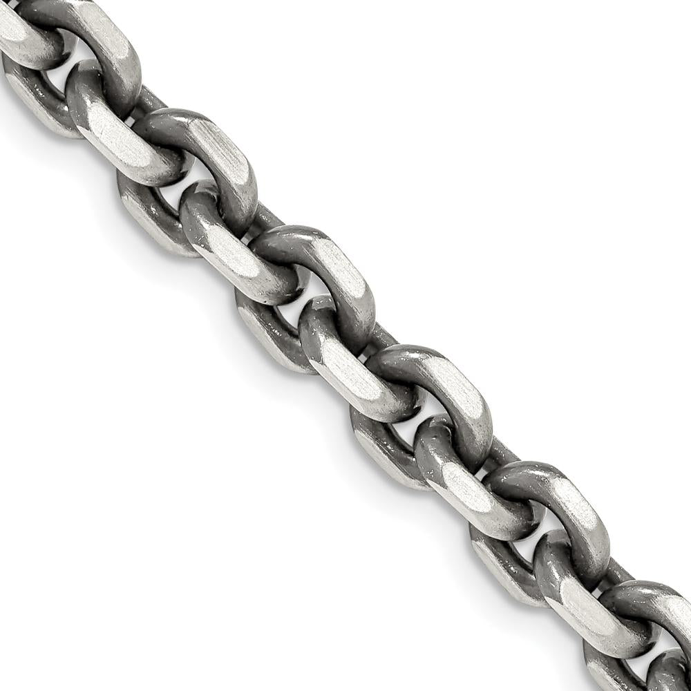 Sterling Silver 7mm Antiqued Diamond-Cut Cable Link Chain - 20 inches by Lumare Gioia