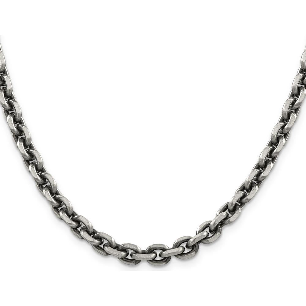 Sterling Silver 7mm Antiqued Diamond-Cut Cable Link Chain - 20 inches by Lumare Gioia