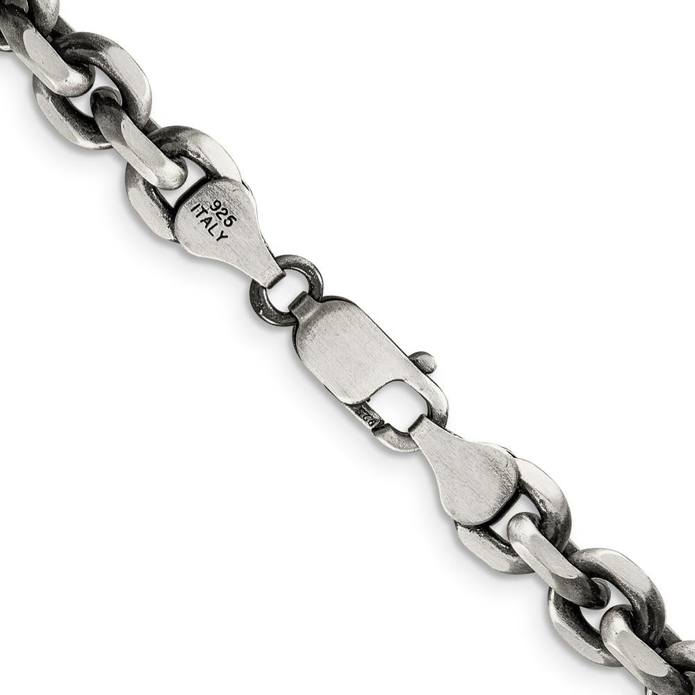 Sterling Silver 7mm Antiqued Diamond-Cut Cable Link Chain - 20 inches by Lumare Gioia