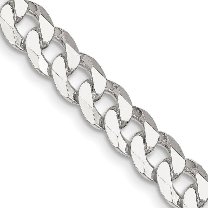 Sterling Silver 7mm Beveled Curb Chain - 30" Length with Lobster Clasp by Lumare Gioia