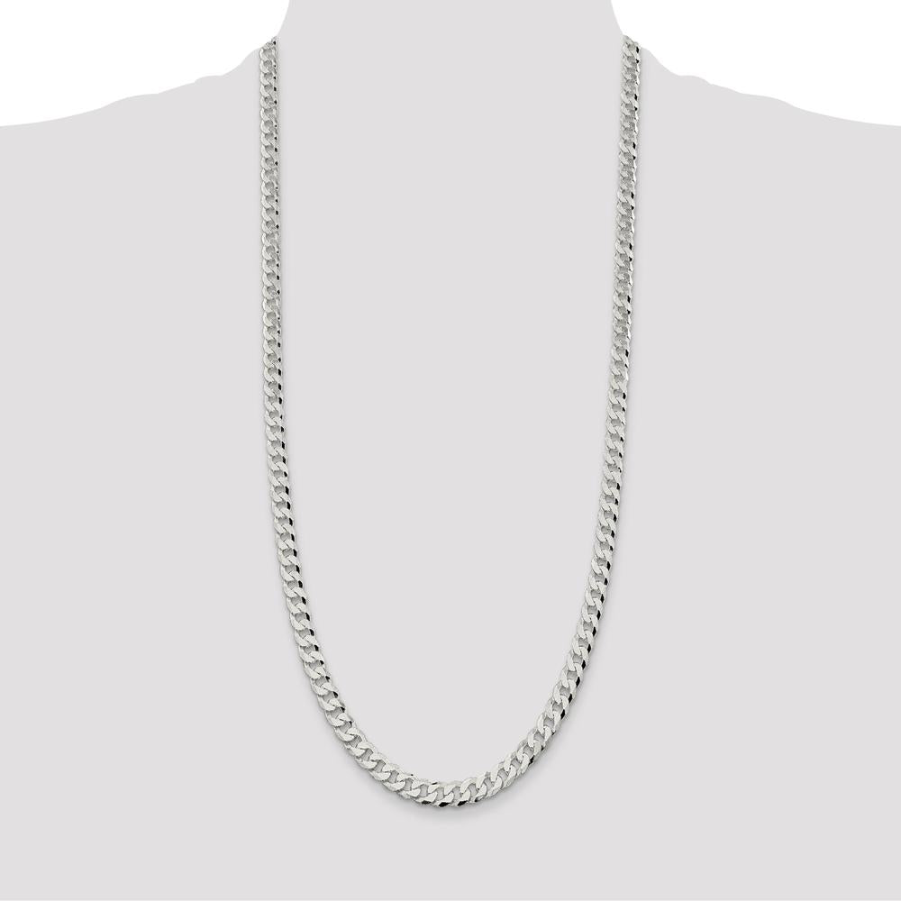 Sterling Silver 7mm Beveled Curb Chain - 30" Length with Lobster Clasp by Lumare Gioia
