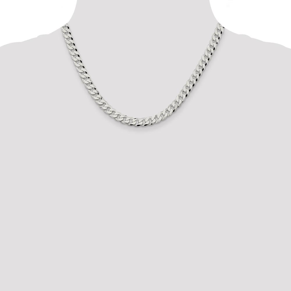 Sterling Silver 7mm Beveled Curb Chain Necklace - 18 inches - Polished Finish by Lumare Gioia