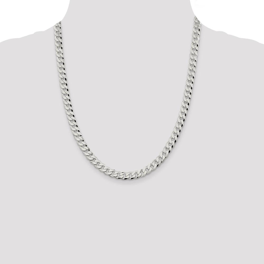 Sterling Silver 7mm Beveled Curb Chain Necklace - 22 Inches by Lumare Gioia