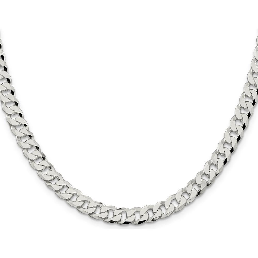 Sterling Silver 7mm Beveled Curb Chain Necklace - 26 inches by Lumare Gioia