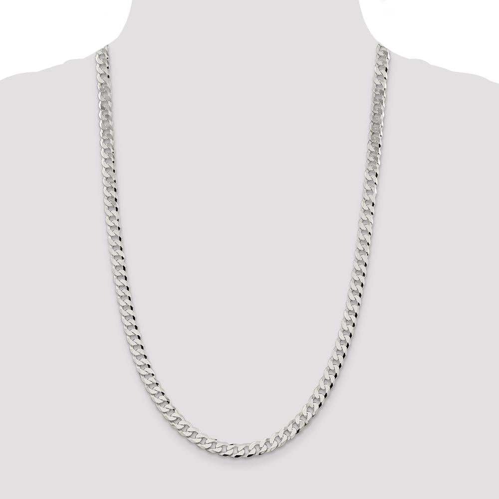Sterling Silver 7mm Beveled Curb Chain Necklace - 26 inches by Lumare Gioia