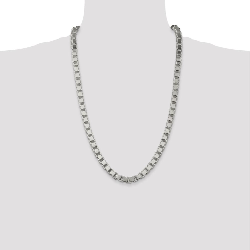 Sterling Silver 7mm Box Chain Necklace - 26 Inches with Lobster Clasp by Lumare Gioia
