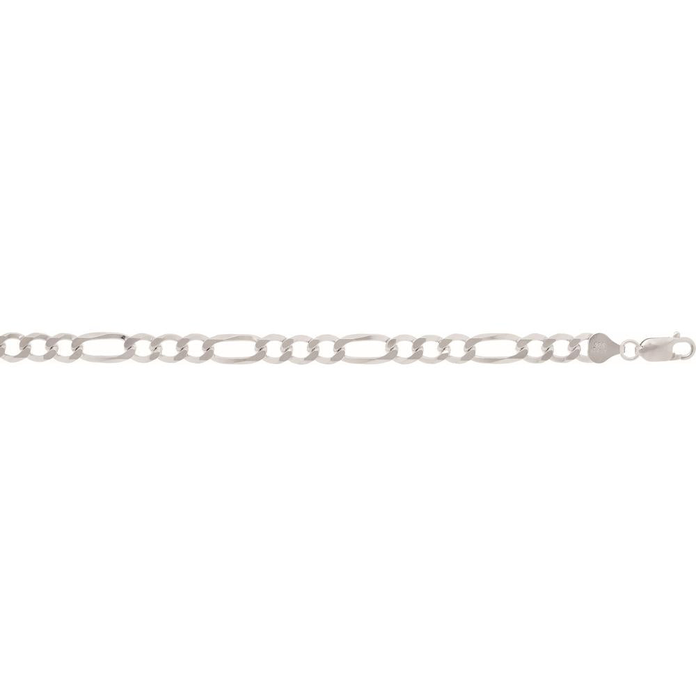 Sterling Silver 7mm Diamond-Cut Figaro Chain Necklace with Lobster Clasp - 24" by Orozza Fine Jewelry