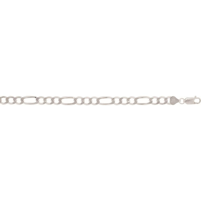 Sterling Silver 7mm Diamond-Cut Figaro Chain Necklace with Lobster Clasp - 28" by Orozza Fine Jewelry