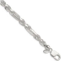 Sterling Silver 7mm Diamond-Cut Figarope Chain Anklet - 9" Length by Lumare Gioia