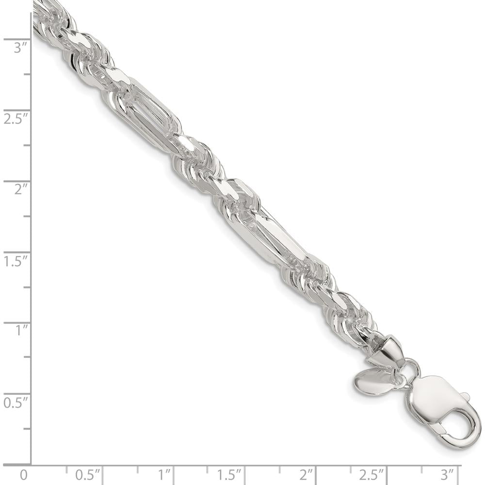 Sterling Silver 7mm Diamond-Cut Figarope Chain Anklet - 9" Length by Lumare Gioia