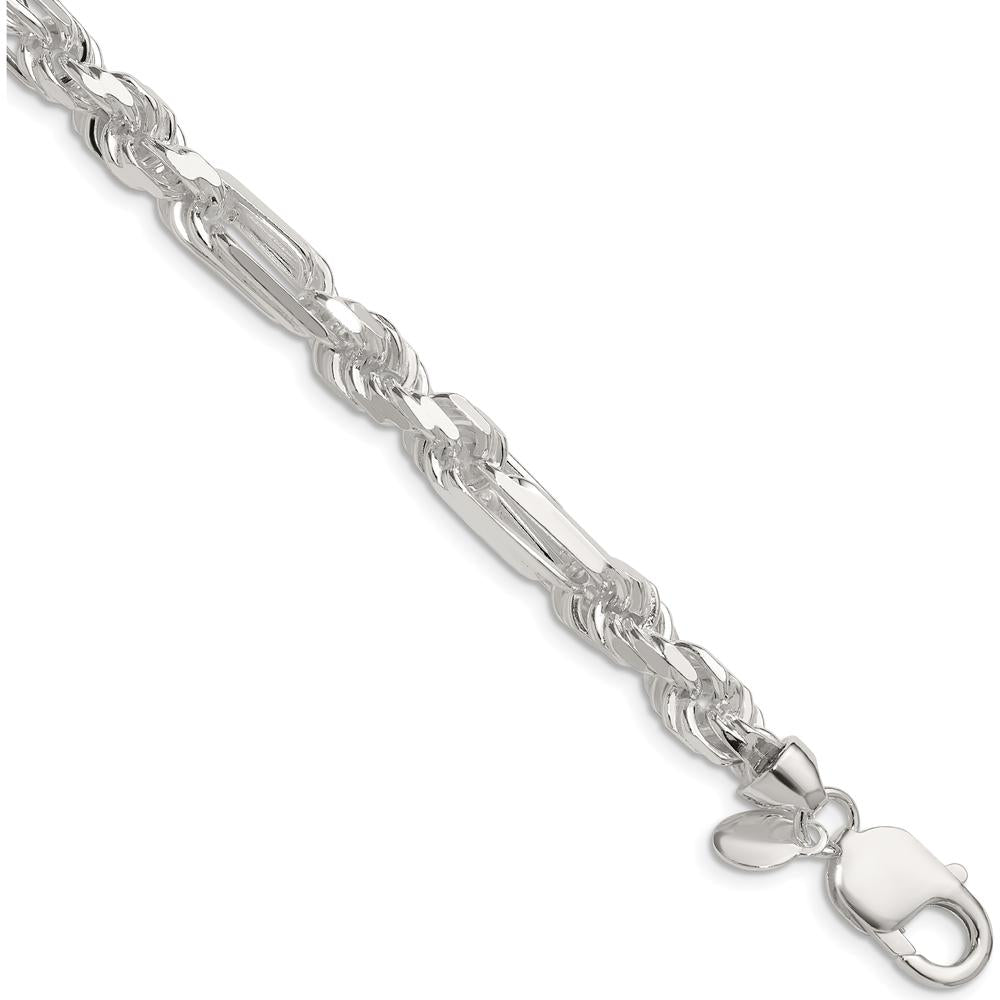 Sterling Silver 7mm Diamond-Cut Figarope Chain Bracelet with Lobster Clasp by Lumare Gioia